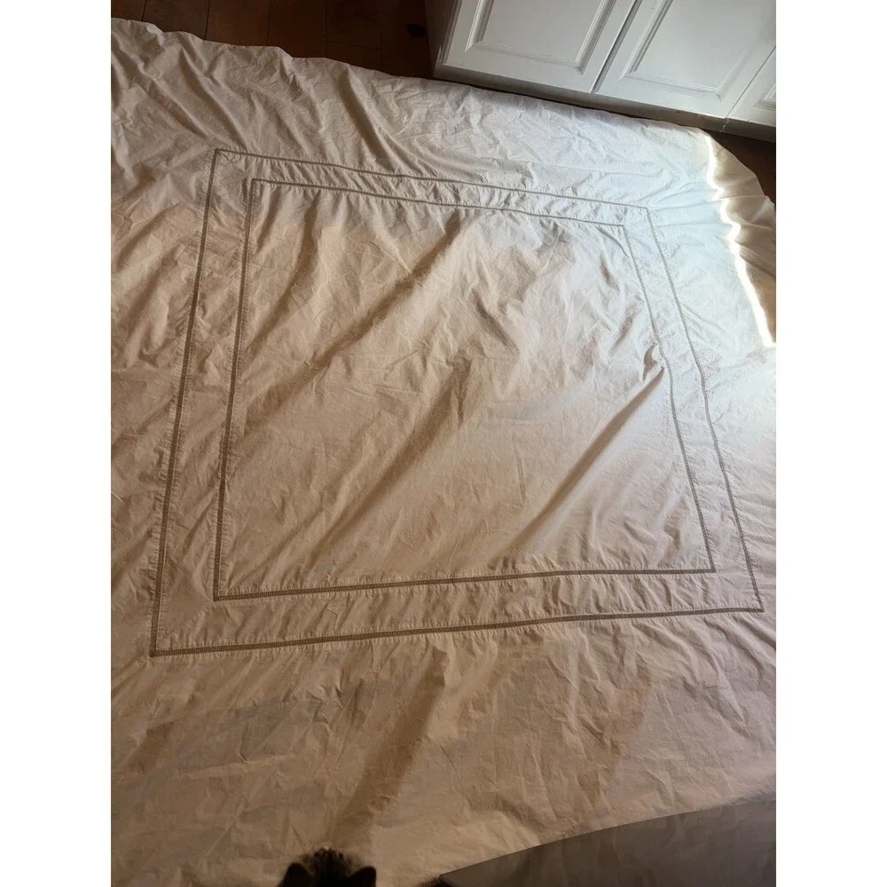 Pottery Barn Classic Cotton White Full/Queen Duvet W/ Tan Ladder Stitch